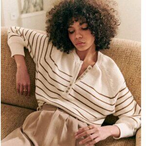 La Maille Sezane Leontine Jumper Ecru/Camel Pull-Over Sweater